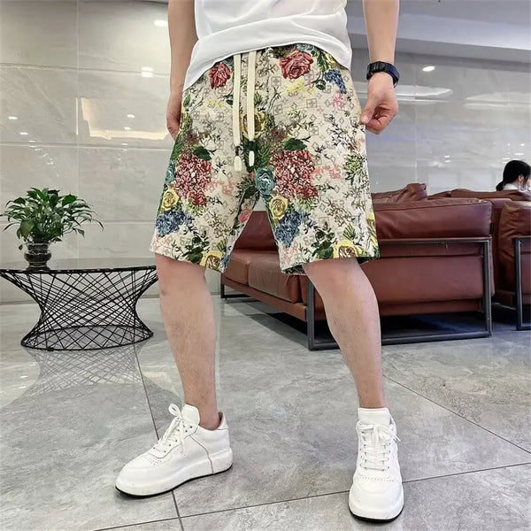 new flowers design summer running shorts drawstring loose dry gym sports short casual beach pants workout fitness sweatpants relaxed fit joggers