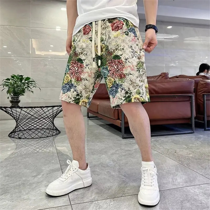 new flowers design summer running shorts drawstring loose dry gym sports short casual beach pants workout fitness sweatpants unique joggers style 1458