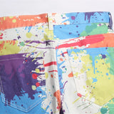 fashion colorful graffiti printed jeans printed denim pants men biker zipper jeans streetwear slim fit y2k hip hop pants joggers urban active pants