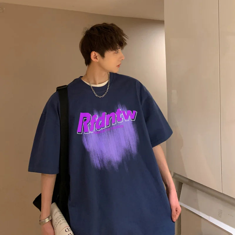 Y2k Chrome print – Summer Graffiti Letter Printed T Shirt For Men Casual Street