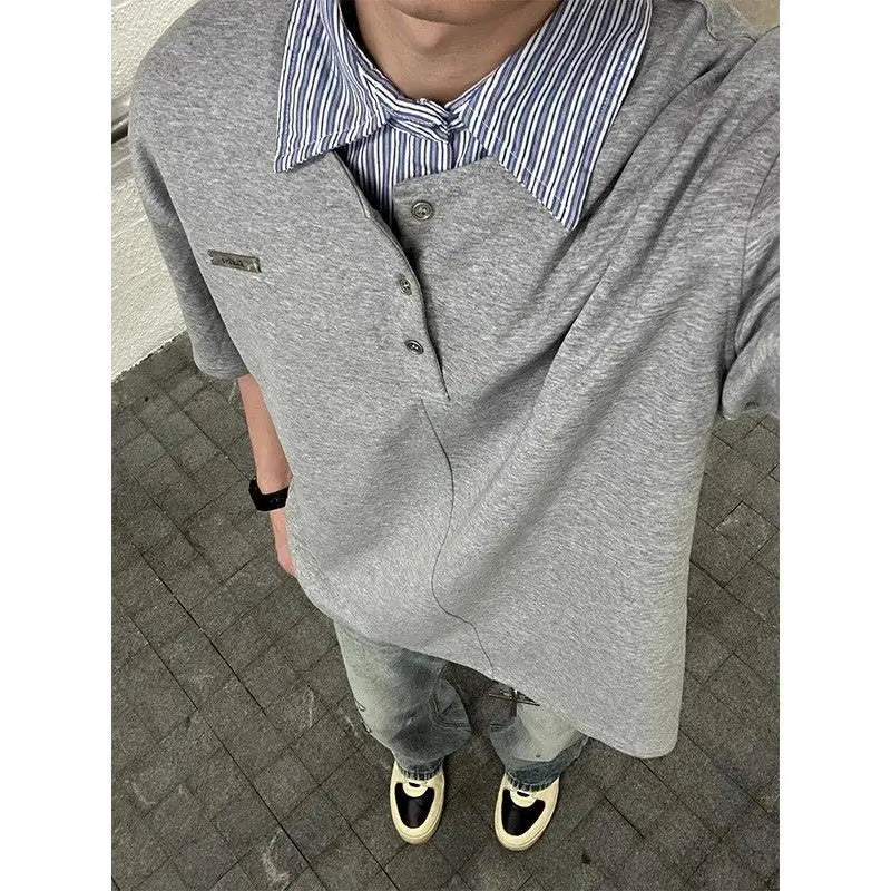 Harajuku Barcode glitch – Summer Street Handsome Patchwork Polo Shirt Short Sleeved Me