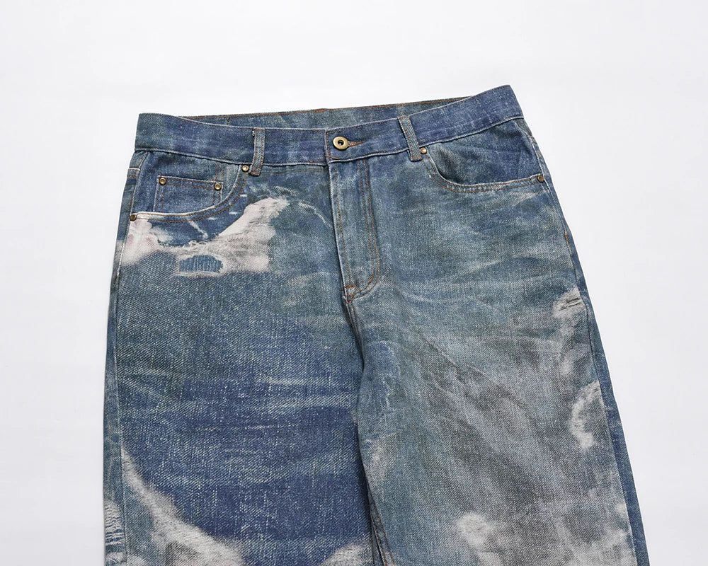 y2k hip hop laser printed hole casual loose jeans pants for men and women straight patchwork oversized baggy denim trousers unique jeans style 5572