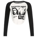 Harajuku Vintage print – Y2K Clothes Long Sleeve T Shirt Autumn Woman Black White Gra