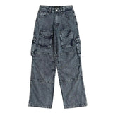 fashion loose streetwear cargo denim jeans unisex casual multi pocket wide legs jean pants hip hop joggers mens baggy jeans unique joggers style 2973