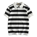 Trapwear Graphic tee – Summer Striped Polo T Shirt Mens New Retro Trend Washed Elas