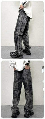 mens streetwear fashion hip hop vibe casual retro tie dyed denim pant jeans cityboy black gray straight jeans trousers unique jeans style 3051