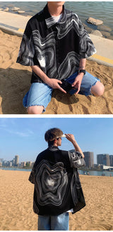 Summer Short Sleeved Shirt Men Retro Printed Shirt Men Streetwear Loose Ice Silk Shirt Mens Hawaiian Shirts Plus Size M-5XL