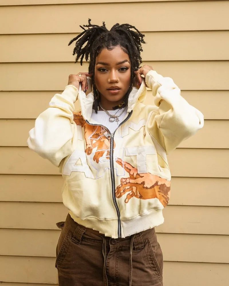 2024 American Trendy Brand Fashion Letter Palm Print Oversized Hoodie