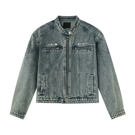 Mens Denim Jackets American Style High Street Zippers Coat Vintage Was
