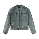Mens Denim Jackets American Style High Street Zippers Coat Vintage Was