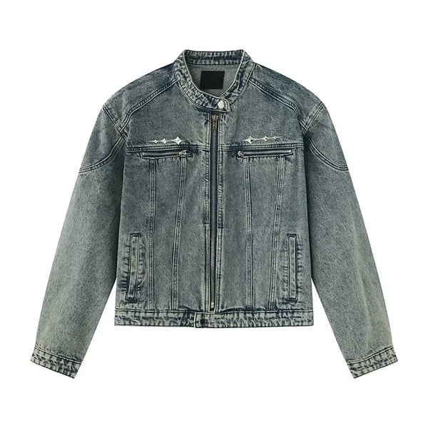 Mens Denim Jackets American Style High Street Zippers Coat Vintage Was