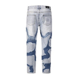 streetwear swag style blue frayed jeans pants for men retro washed ripped casual tapered denim trousers slim fit y2k jean male unique jeans style 65