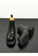 Men's Genuine Leather High Sole Platform Streetwear Fashion Casual Increase Boots Male Punk Gothic Rock Motorcycle Boots Shoes