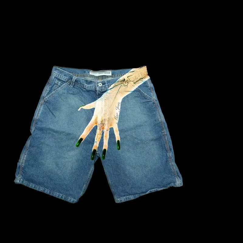 retro blue baggy denim gym shorts new gothic sweatpants basketball shorts harajuku hip hop y2k shorts pants mens graphic print unique joggers style 2462
