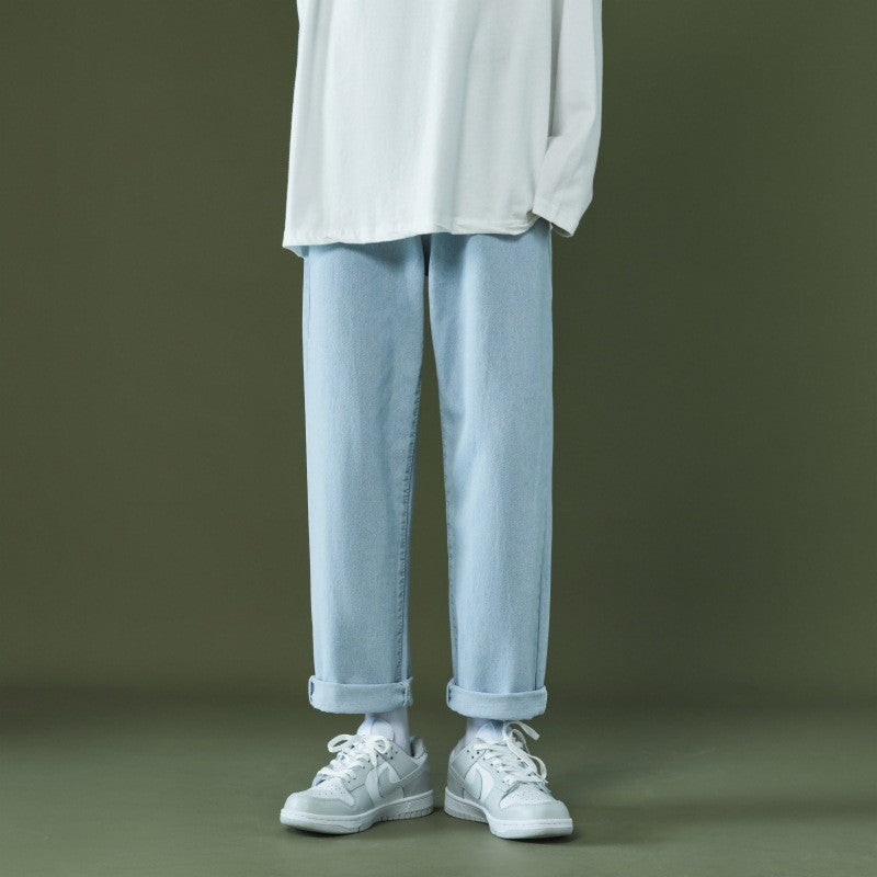 2023 autumn and winter new casual jeans men loose straight wide leg pants fashion trousers boutique clothing simple style unique jeans style 3642