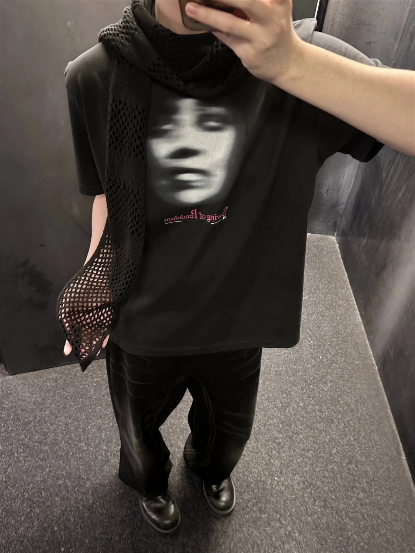 sadcore aesthetic print tee featuring 24ss vintage vtg retro high street phantom avatar print 100 cotton casual loose tops t shirt