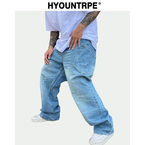 fashion loose streetwear denim jeans pants unisex casual side pocket wide legs jean trousers hip hop joggers mens baggy jeans urban active pants