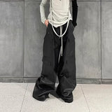 ro style matte pu leather pants for men high street y2k pantalones hombre baggy overall wide leg drawstring cargo pants 1 multi-pocket cargos