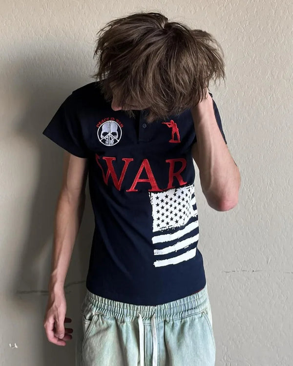 New Summer Skull Letter Print Oversized Lapel Top Men Y2k Loose Casual Street Hip-hop Rock Polo Shirt Short-sleeved Women