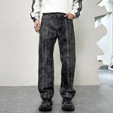 mens streetwear fashion hip hop vibe casual retro tie dyed denim pant jeans cityboy black gray straight jeans trousers stacked flare jeans