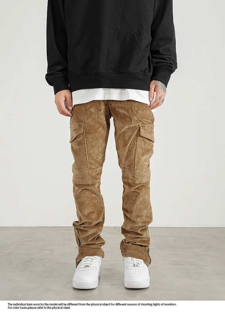 mens corduroy cargo pants new casual hip hop side pockets skinny trousers streetwear bottom zipper fashion slim fit pant joggers unique joggers style 4109