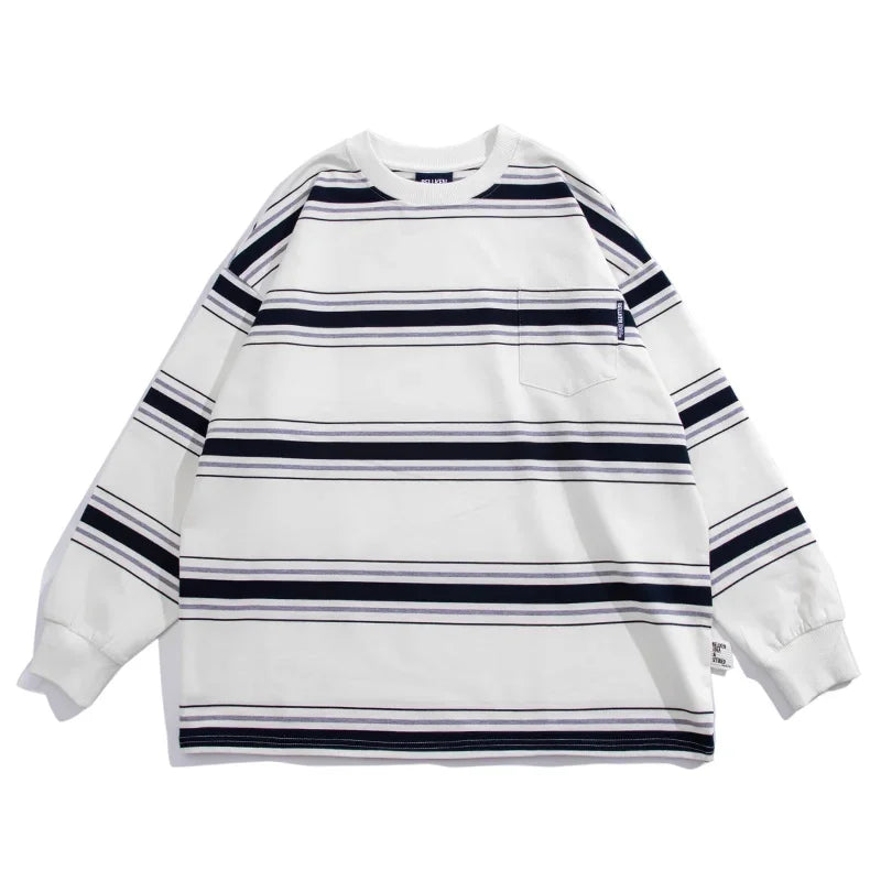 Half Zip Knit Streetwear Sweater – Autumn Japanese Retro Striped Sweatshirts For Men And Women Y2K Streetwear Crewneck Long Sleeve T Shirts Casual Pocket Knit Tops | Zip Knit Drop #51
