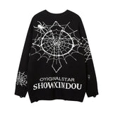 hip hop knitted sweater men winter o neck anime spider web pattern pullover streetwear casual loose sweater warm jumper knitwear 1 oversized graphic print design, Y2K vintage urban hoodie, streetwear fashion hoodie