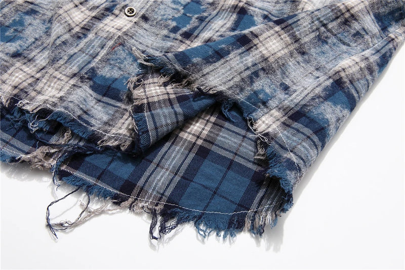 Trapwear Broken heart – Vintage Plaid Shirt 2024 Tie Dyed Tassel T Shirt Long Sleeve