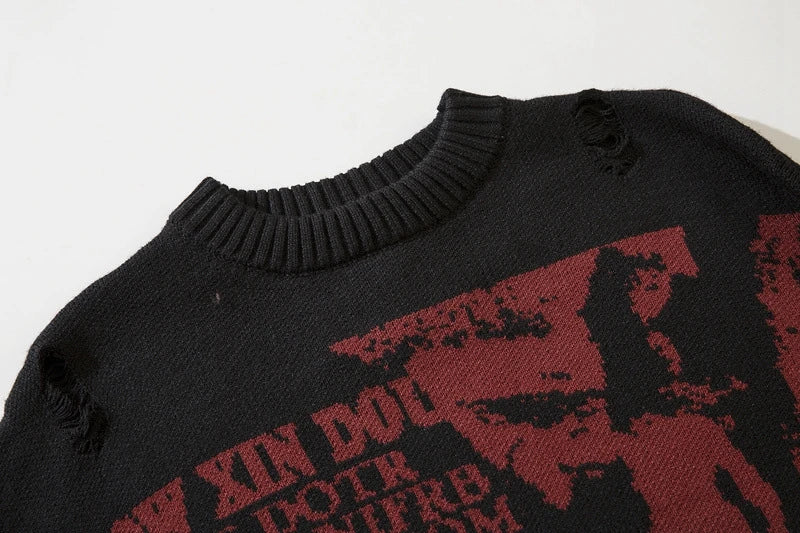 ripped goth women y2k men sweaters vintage black oversized knitted sweater harajuku anime fashion winter 2023 knit tops pullover unique limited edition hoodie, Y2K vintage urban hoodie, streetwear fashion hoodie