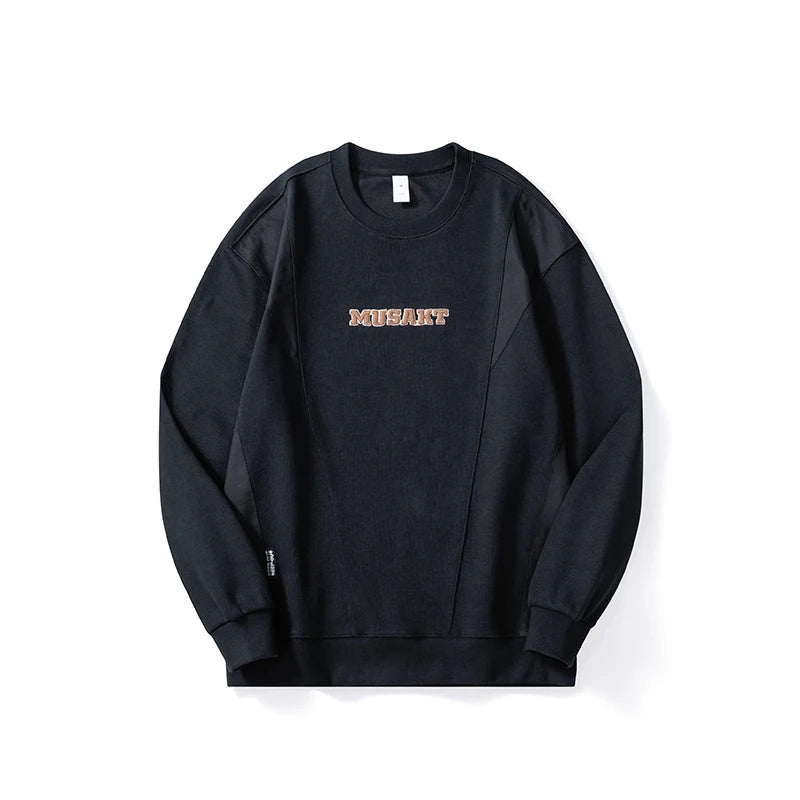 Men Handsome Splice Embroidery Fashion Loose Casual Pullover Sweatshir
