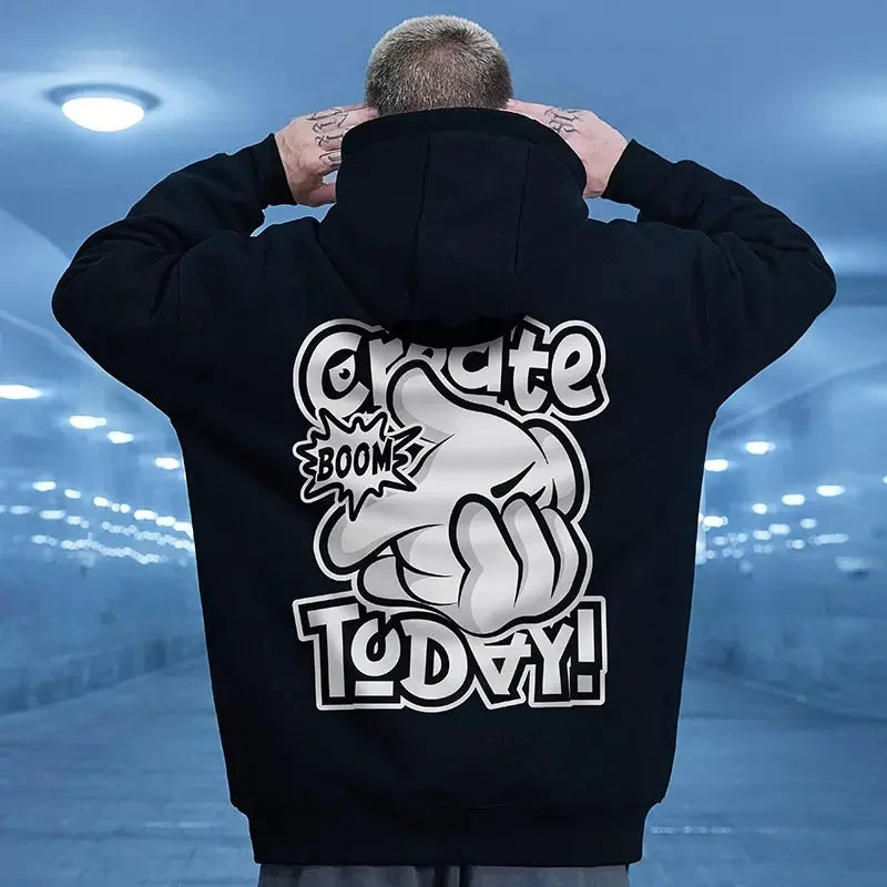 High Street Cartoon Finger Graphic Hooded Sweatshirts For Men Autumn Oversized Retro Couples Casual Hoodies y2k sudadera hombre