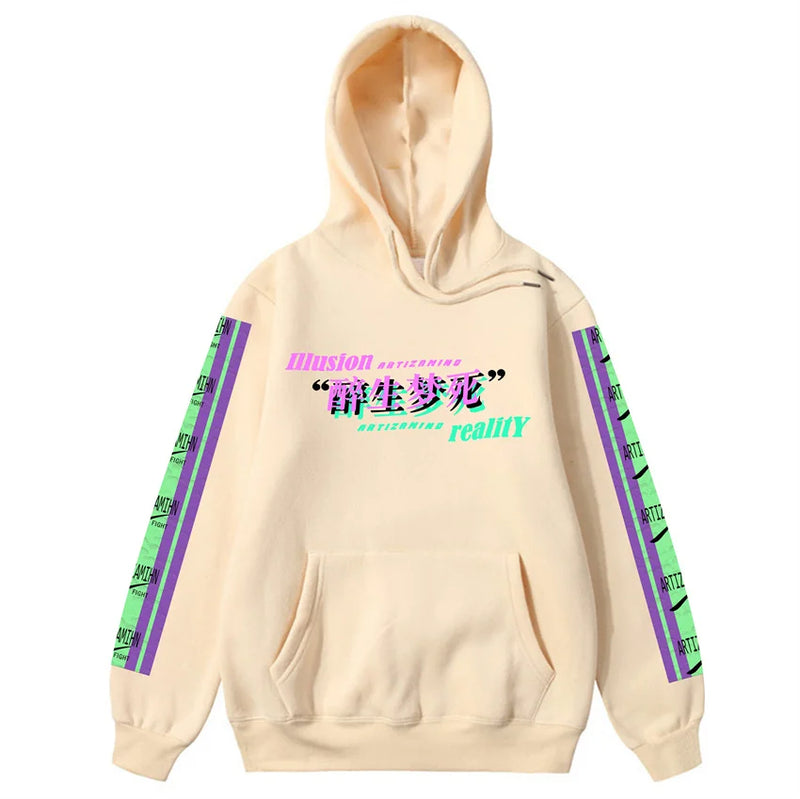 Men Hip Hop Hoodie Sweatshirt Drunk Illusion Chinese Character Hoodie