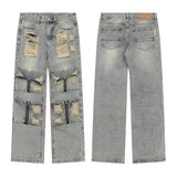 high street zipper open decoration biker jeans women ripped denim straight jean pant men motorcycle trouser unisex hip hop pants stacked flare jeans