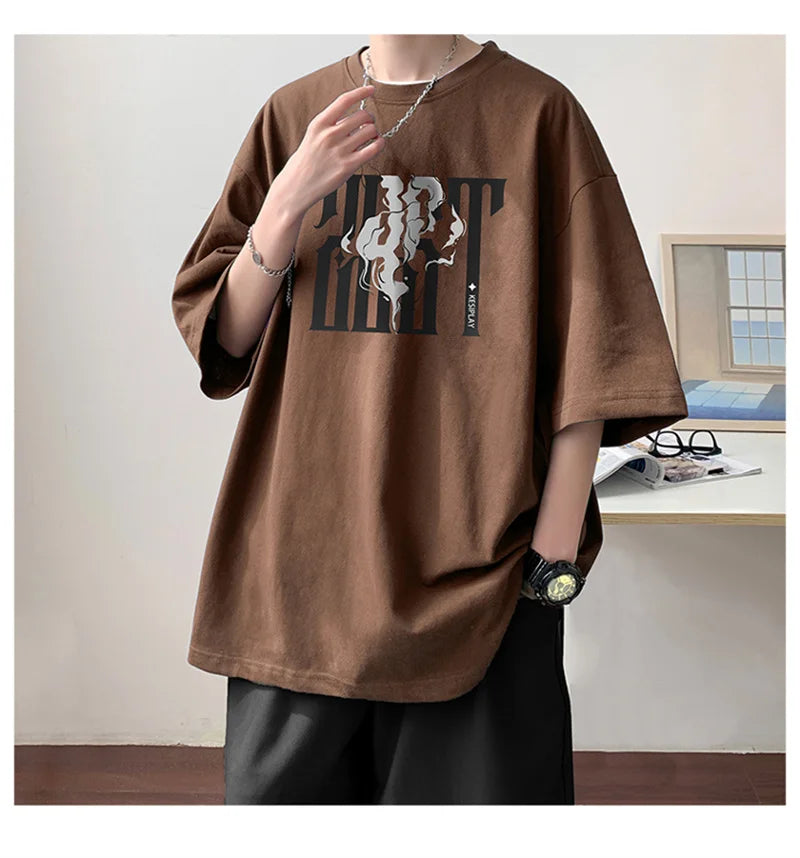 Y2k Crying character – 2024 New American Letter Print Short Sleeve Tee Shirt Mens