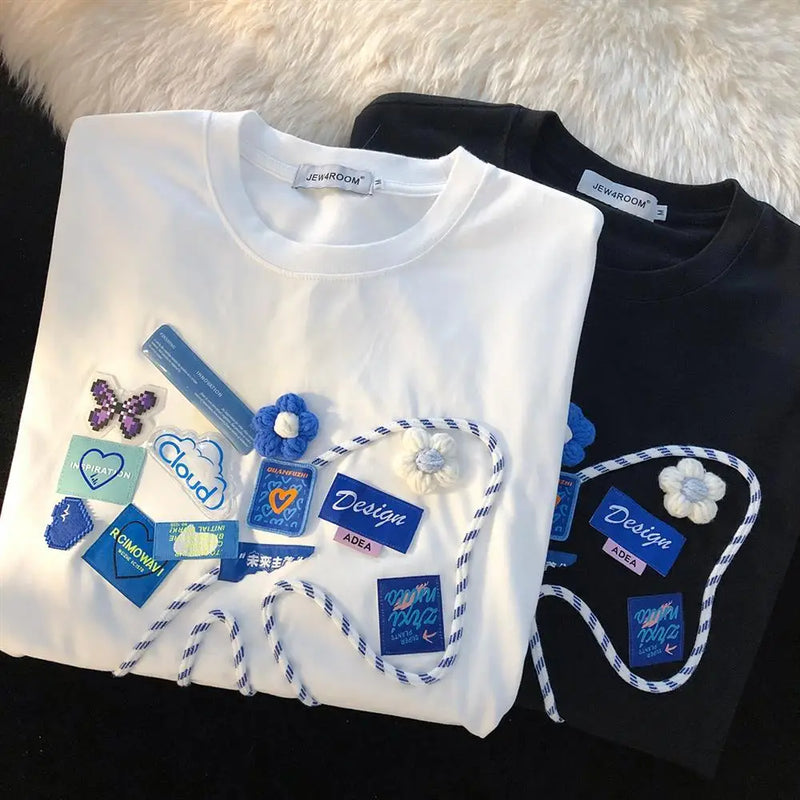 Harajuku Vintage t-shirt – Super Chic Appliques Butterfly Bow Creative T Shirts Sweet G