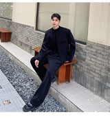 men 2 pieces sets corduroy short jacket wide leg pant suits korean streetwear fashion loose casual retro coat baggy trousers unique shorts style 2817
