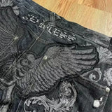 american fashion pattern embroidery loose women street y2k new hip hop punk oversized mopping wide leg pants couple casual jeans unique jeans style 3059