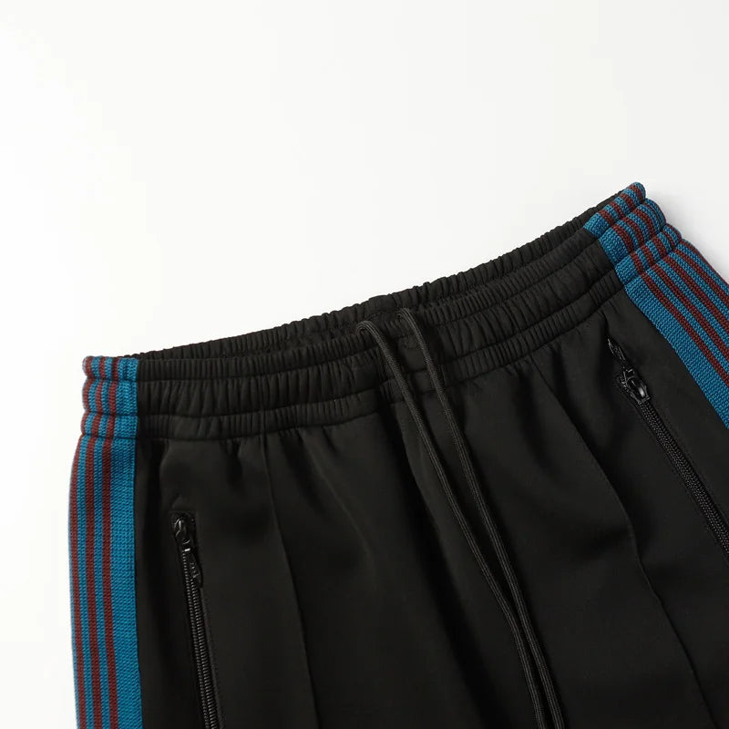 black new sweatpants pants men woman zipper drawstring embroidery side edge weaving stripe straight cylinder trousers unique joggers style 5354