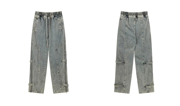 side long zipper open denim jeans mens elastic waist straight biker trousers jeans fashion streetwear hip hop jean pants joggers unique joggers style 2549