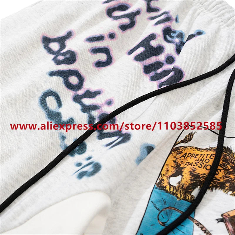 2024 autumn winter vintage casual sports pants mens letter illustration printed loose drawstring leg strap high street hip hop unique default style 1875