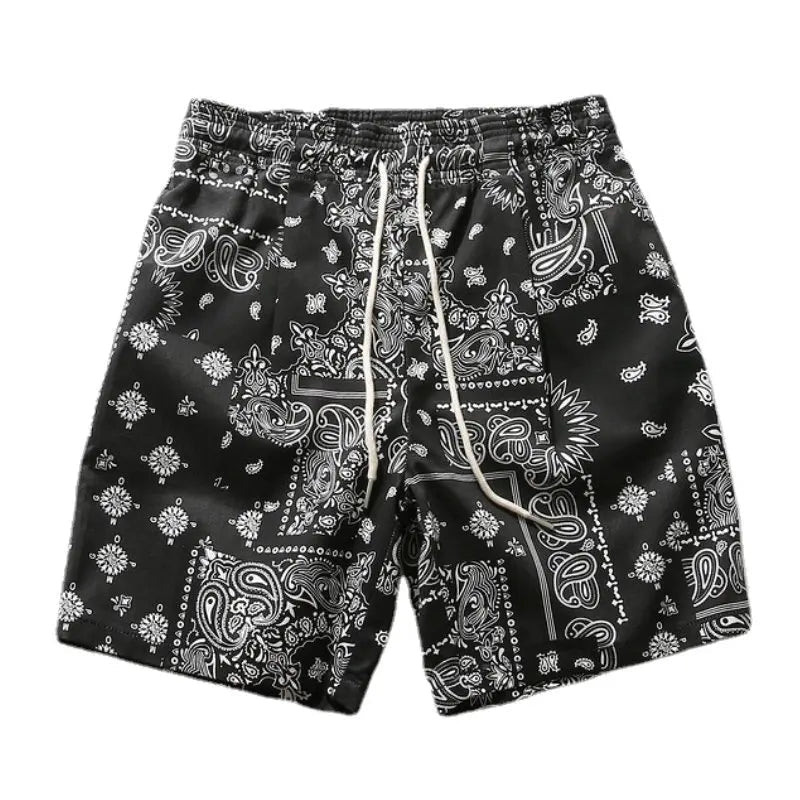 Mens Paisley Printed Shorts Hip Hop Loose Elastic Waist Sweat Shorts Casual Harajuku Drawstring Streetwear Sportswear Joggers