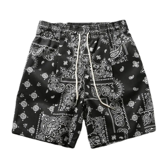 Mens Paisley Printed Shorts Hip Hop Loose Elastic Waist Sweat Shorts Casual Harajuku Drawstring Streetwear Sportswear Joggers