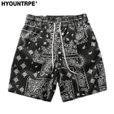 Mens Paisley Printed Shorts Hip Hop Loose Elastic Waist Sweat Shorts Casual Harajuku Drawstring Streetwear Sportswear Joggers
