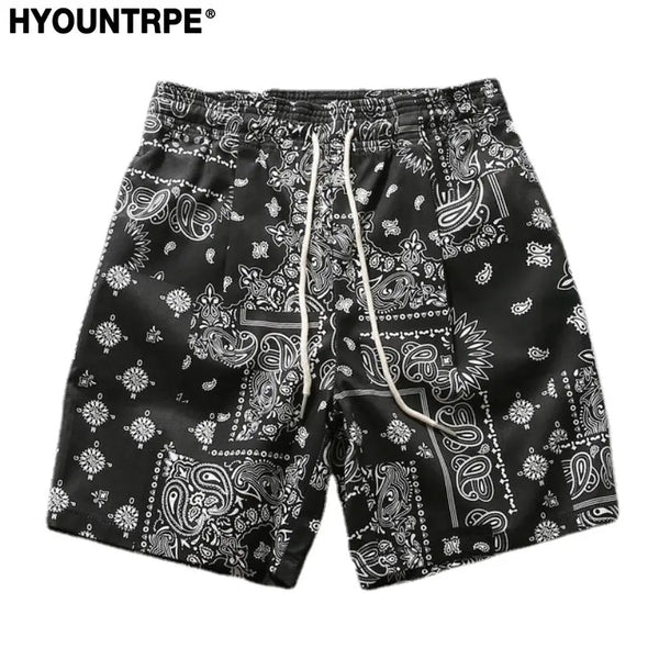 Mens Paisley Printed Shorts Hip Hop Loose Elastic Waist Sweat Shorts Casual Harajuku Drawstring Streetwear Sportswear Joggers
