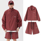 quick drying two piece set men loose casual street sweatshirt shorts y2k stand collar casual loose lightweight suits american unique shorts style 510