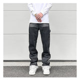 patchwork design denim flare jeans pants men casual zipper straight biker trousers jeans fashion streetwear hip hop jean joggers unique joggers style 2595