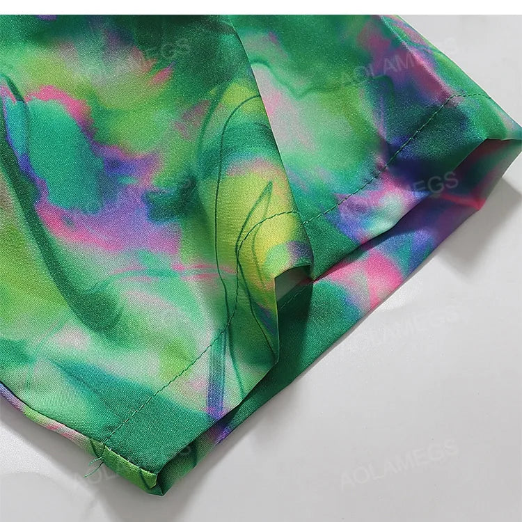 Summer Thin Half Sleeve Shirt Green Colorful Fantasy Top Casual Loose Fashion Clothing Beach