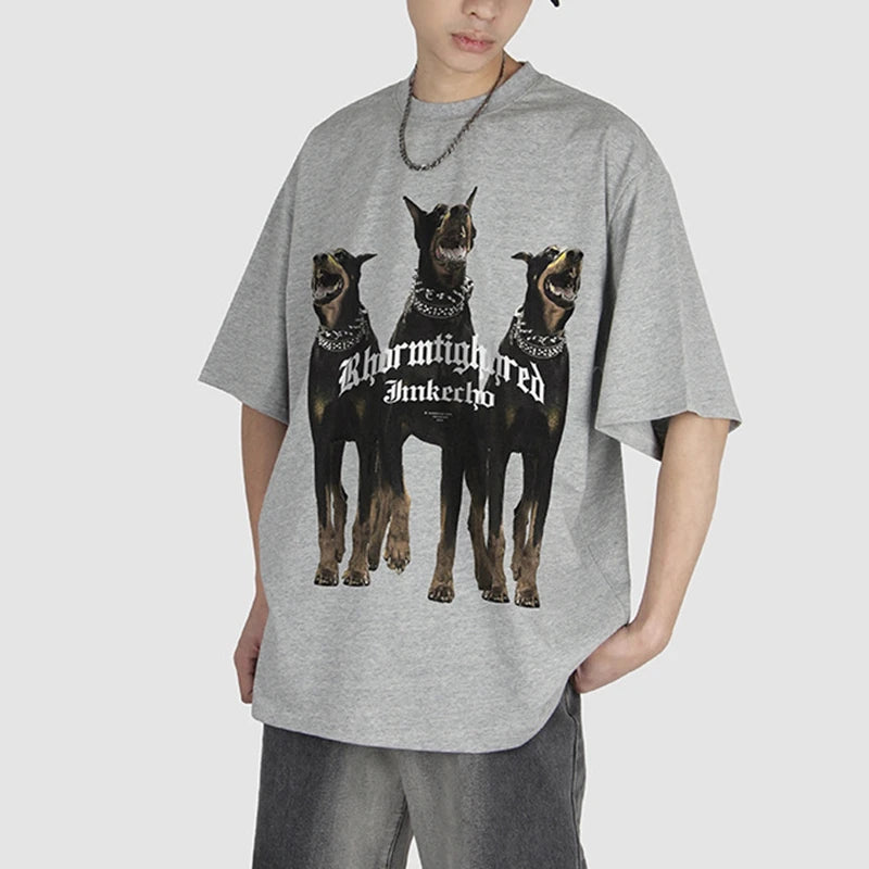 Sadcore Oversized shirt – Harajuku T Shirt Mens 2023 Summer Dog Letter Printed Vintage