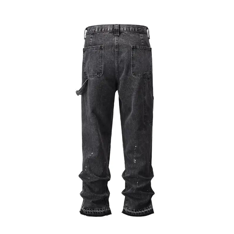 retro washed denim mens jeans pants fashion graffiti patchwork loose biker black jeans streetwear hip hop casual straight pants unique jeans style 5257