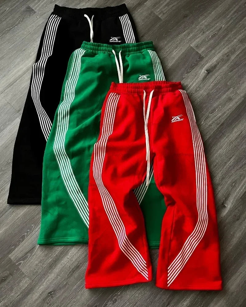 american retro classic striped sweatpants hip hop high street oversized wide leg pants men fashion trend versatile streetwear unique joggers style 2651